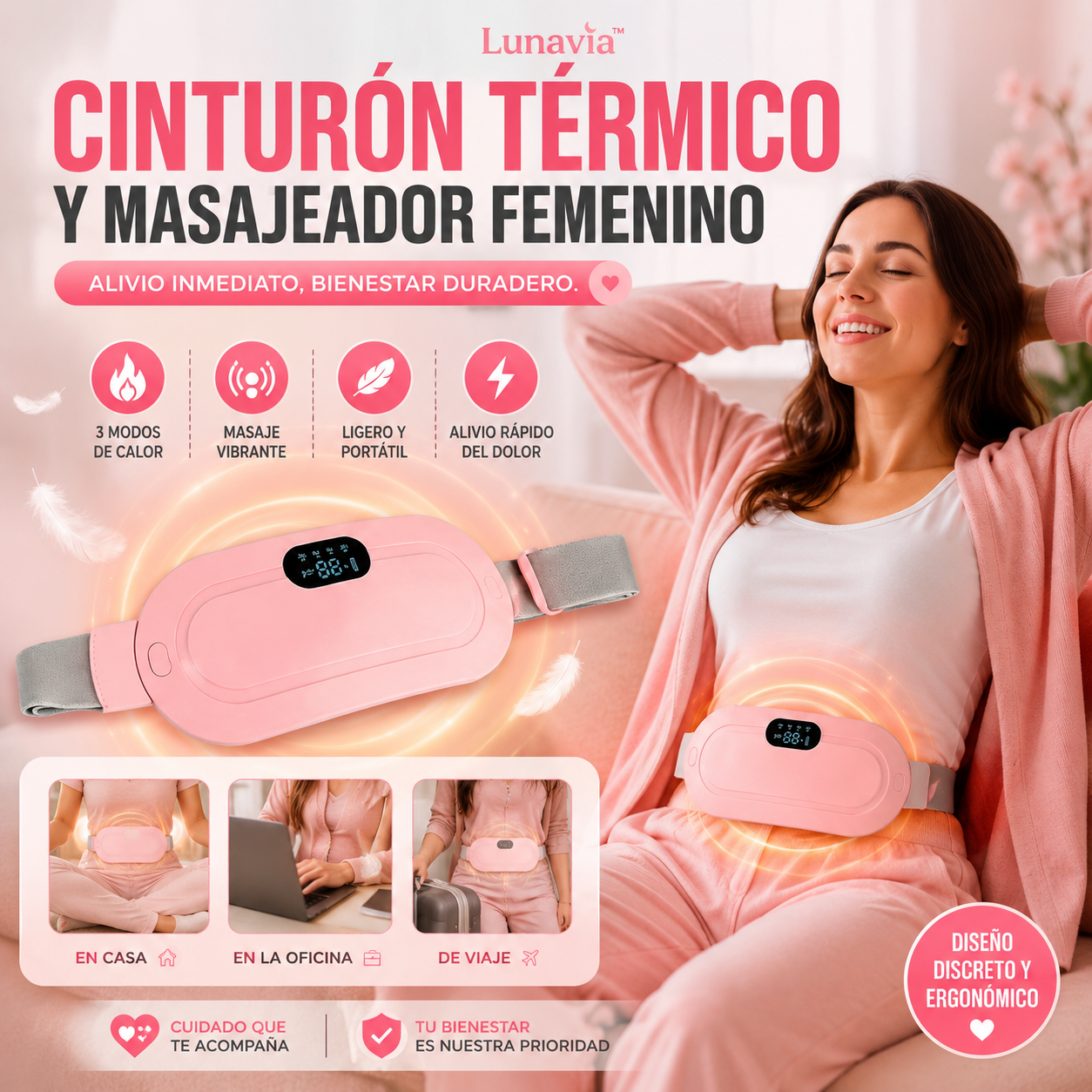 Lunavia™ | Cinturón Térmico y Masajeador Femenino