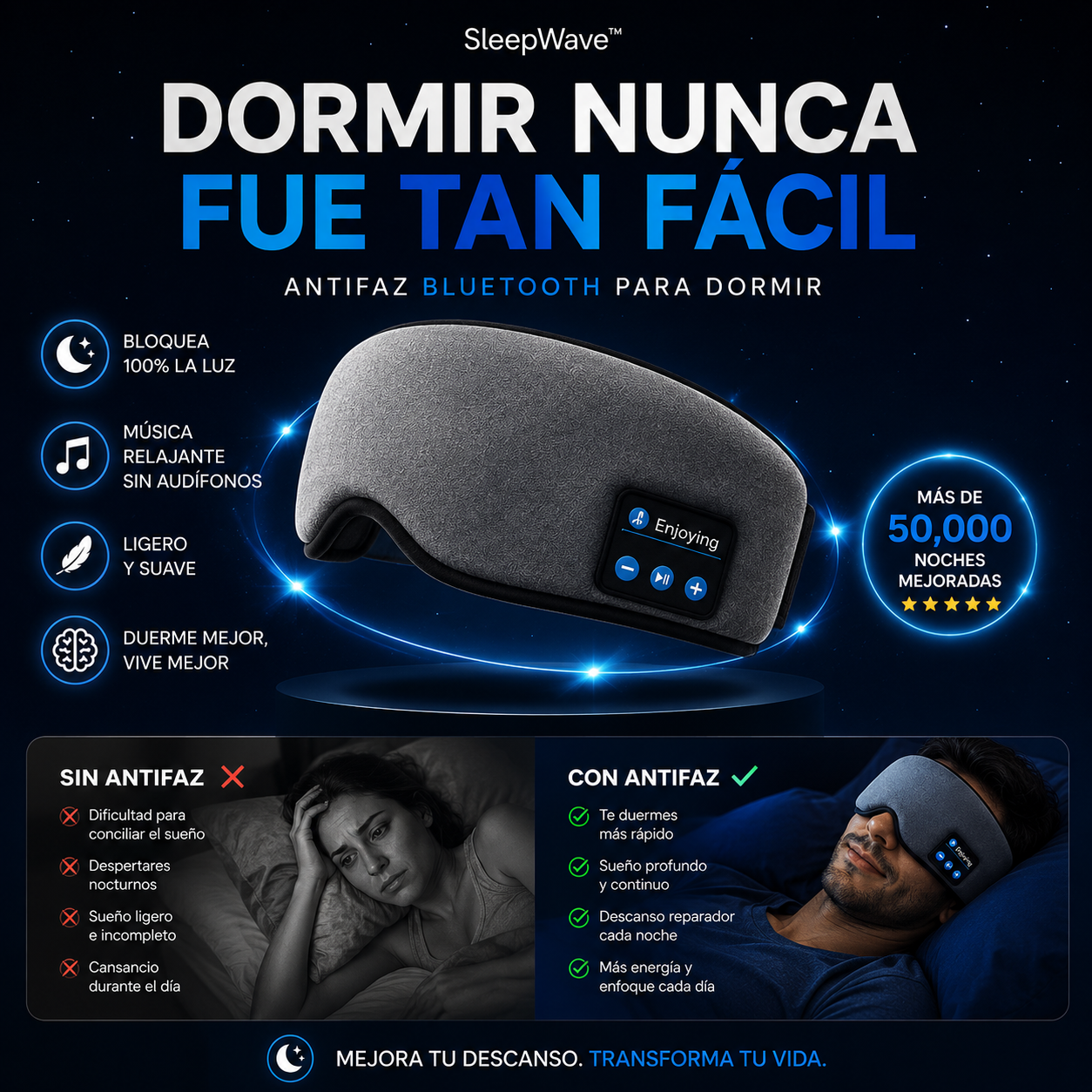 SleepWave™| Antifaz Bluetooth Para Dormir