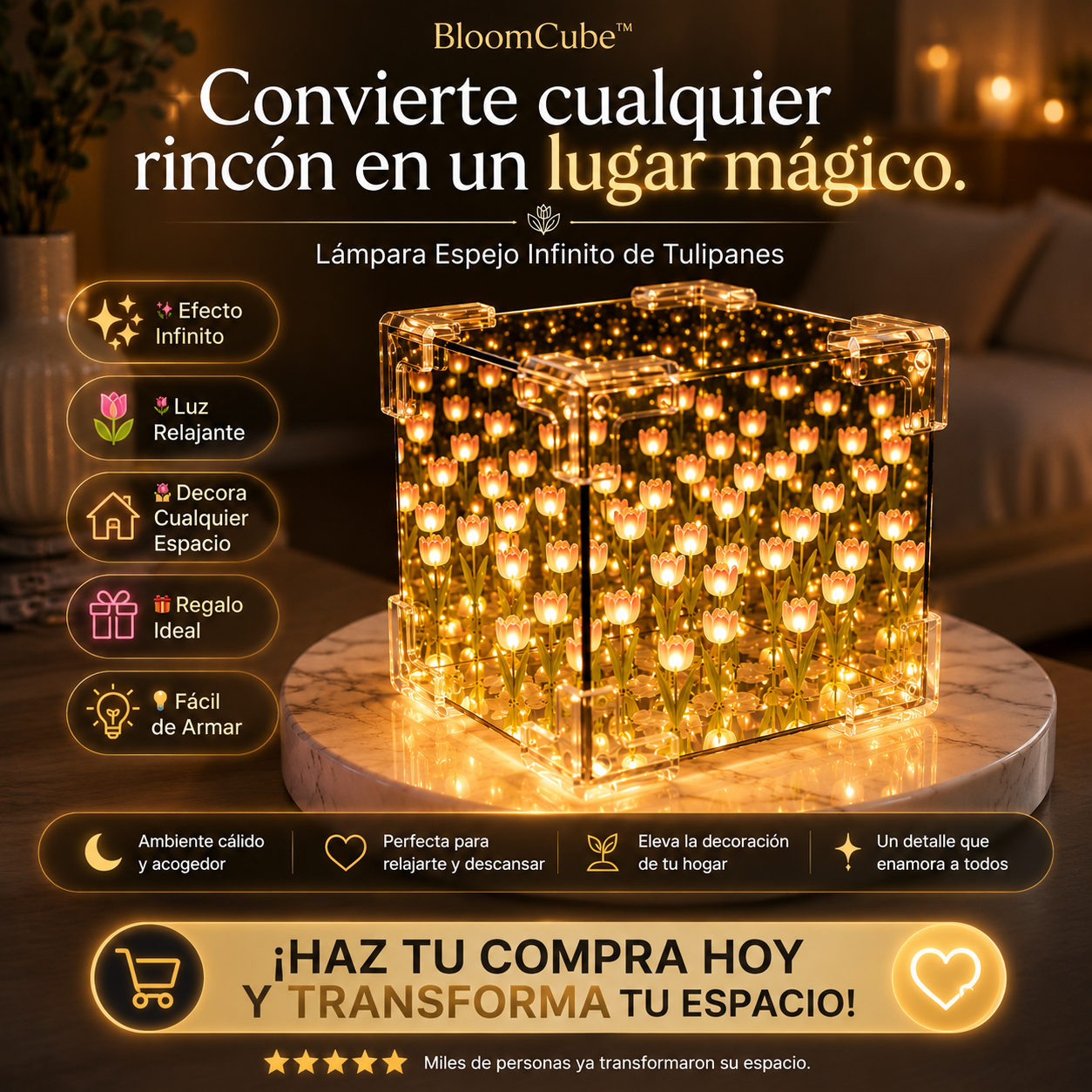 BloomCube™ |Lámpara Espejo de Tulipanes