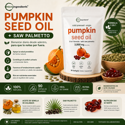 Aceite De Semilla De Calabaza + Extracto De Saw Palmetto| 90 Cápsulas