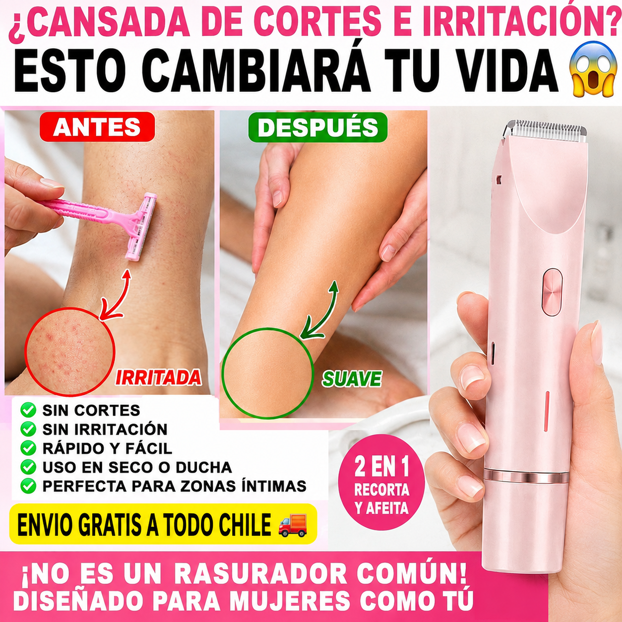 SilkTouch™ |Rasuradora Íntima 2 en 1